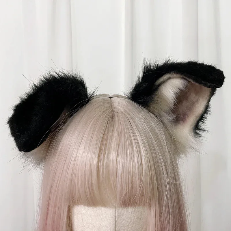 New Handmade Work Black Brown Collie Dog Ears Fold Style Hairhoop Hairbands Headband Headwear Cosplay Costume Accessories