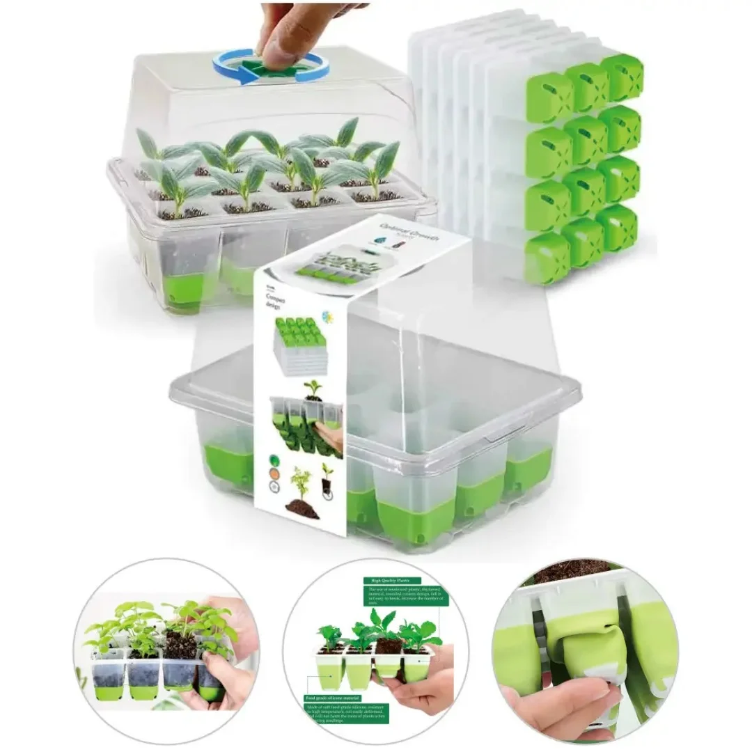 Soft Silicon 12-cell Seedling Houseplant Growing Tray Indoor Garden Greenhouse Pottings Boxs Adjustable Humidity Germination Box