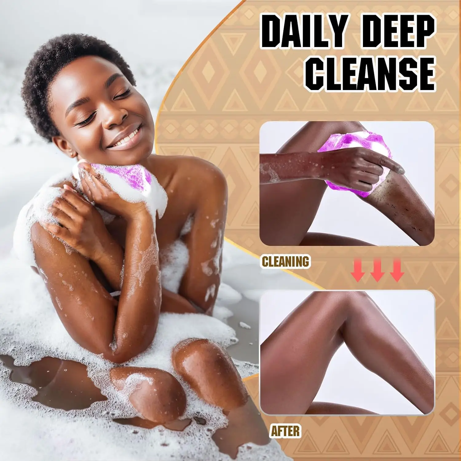 African Bath Sponge 4 Pieces - Net Exfoliator for Glowing Skin, Long-Lasting Nylon Mesh Scrubber, Gentle Enough for Daily Use (Yellow, Purple, Orange, Green) view 4