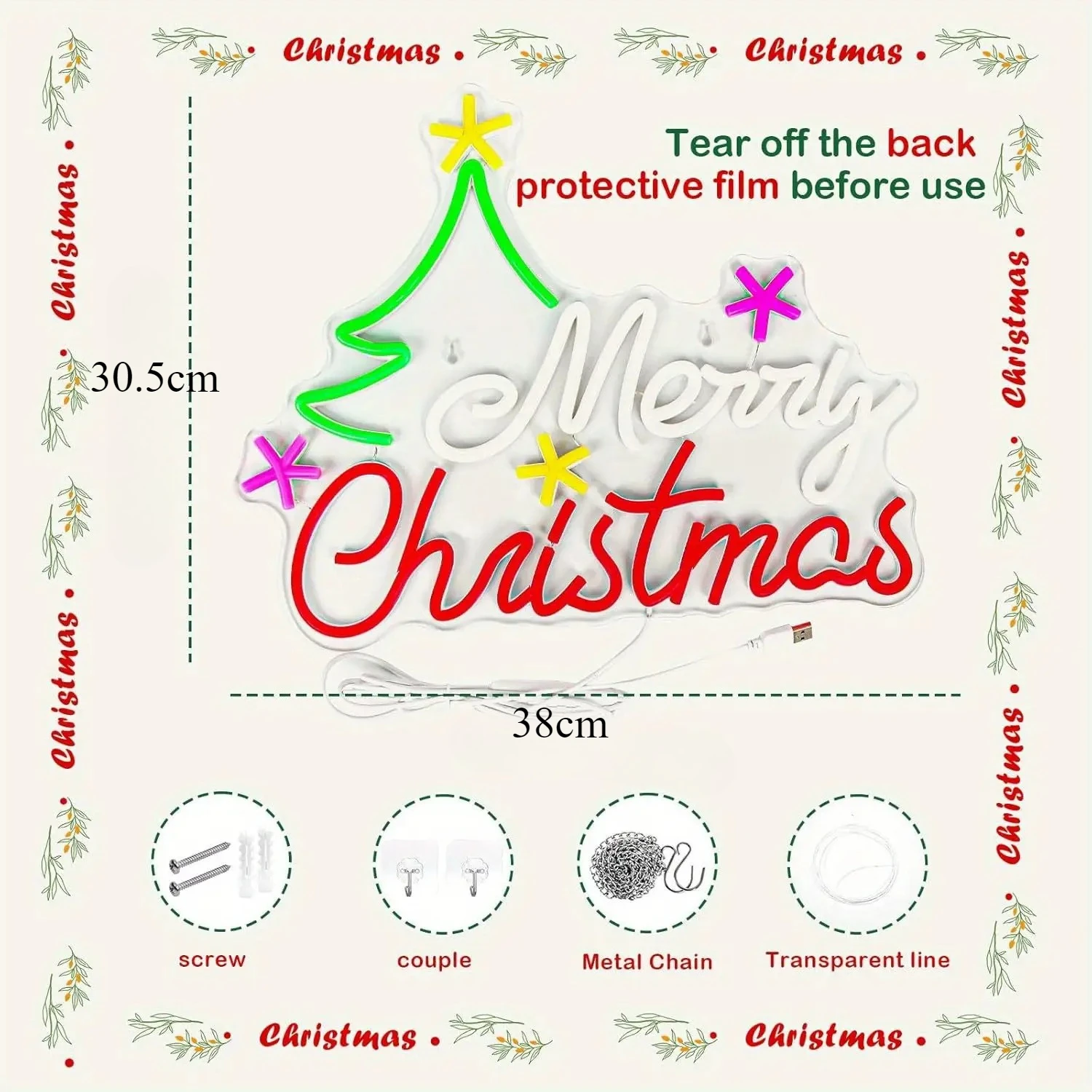 عيد ميلاد سعيد ضوء النيون تسجيل USB عكس الضوء LED النيون تسجيل لغرفة النوم غرف معيشة نادي بار رجل كهف هدايا الحفلات جدار ديكور #6