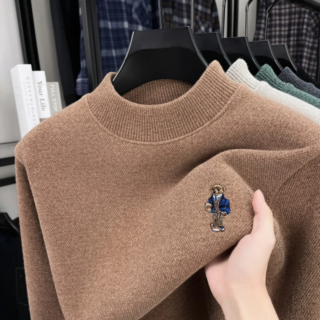 Original Designer-Marke, exquisiter Cartoon-Bär-Stickerei, koreanische Version, Winterpullover, neues Herren-Oberteil aus Samt, warm, langärmelig – Detail 12