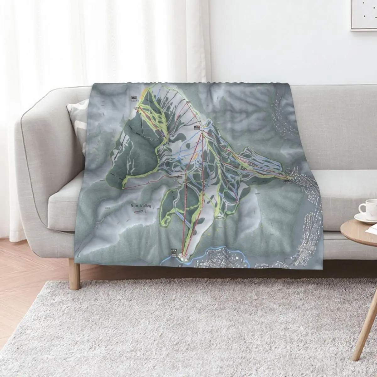 Sun Valley Resort Trail Map Throw Blanket Travel Size Cozy Blanket for Plane Train