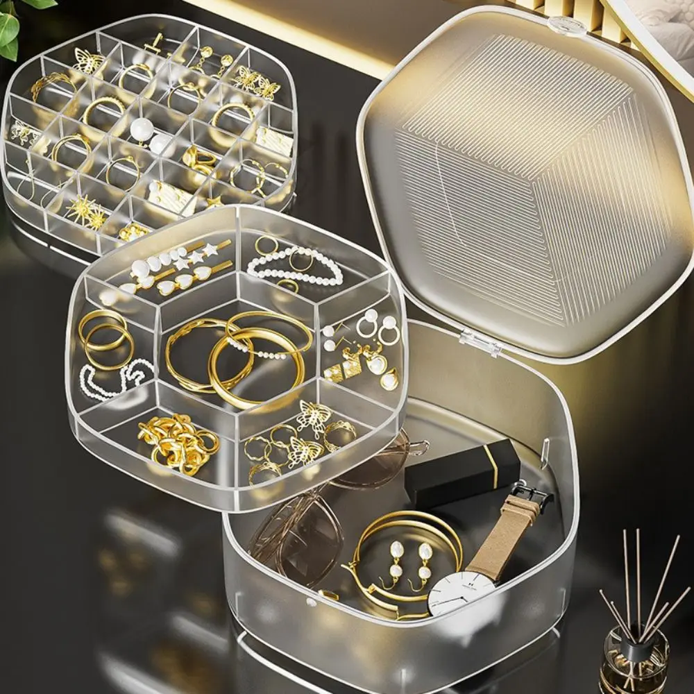 Fashion Plastic Jewelry Storage Box Transparent Large-Capacity Jewelry Display Case Portable 3 Layers Storage Organizer Wedding