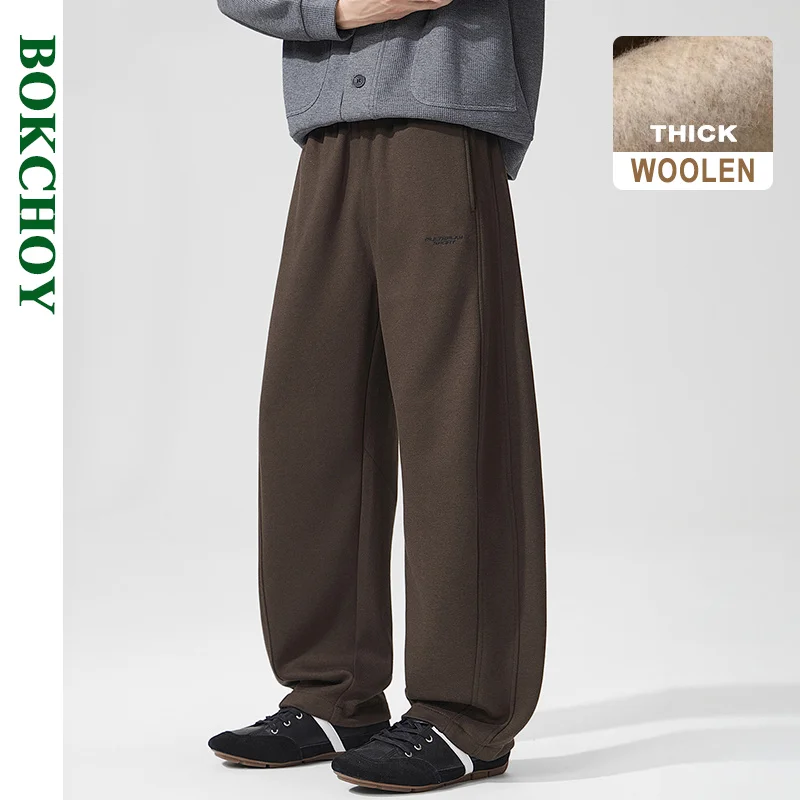 2026 Autumn New Wool Vintage Letter Straight Pants for Men Clothing Soft Comfort Male Pants LX26113