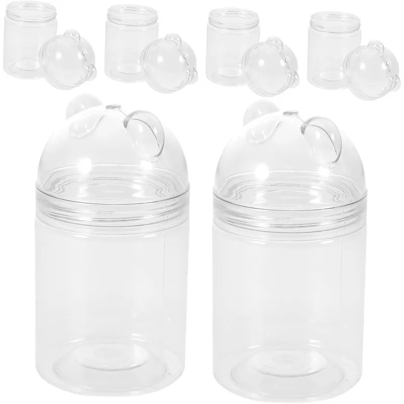 5/7/10pcs Transparent Teddy Bear Bottles and Large Capacity Bear Shaped Containers Plastic Round Storage Jars for Parties