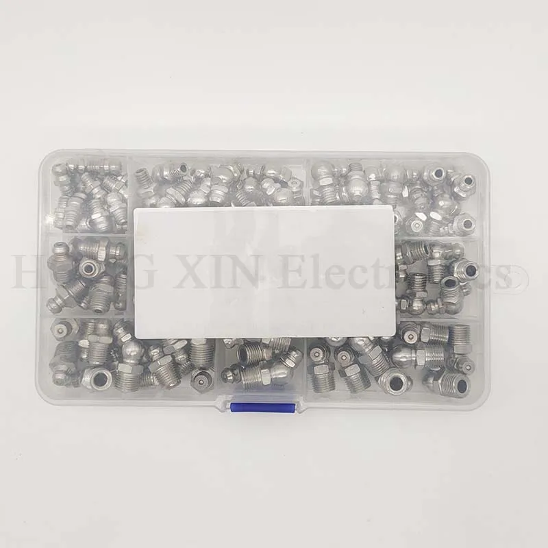 Grease Fittings Kit 115pcs Hydraulic Grease Zerk Assortment Straight 45 90 Degree Angled Fittings Galvanized Steel Set