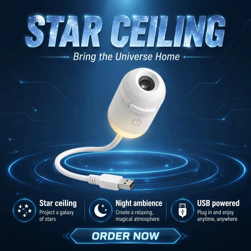 2 in 1 USB Starry Sky Projector Night Light Galaxy Atmosphere Lamp for Car Interior Home Bedroom Decor
