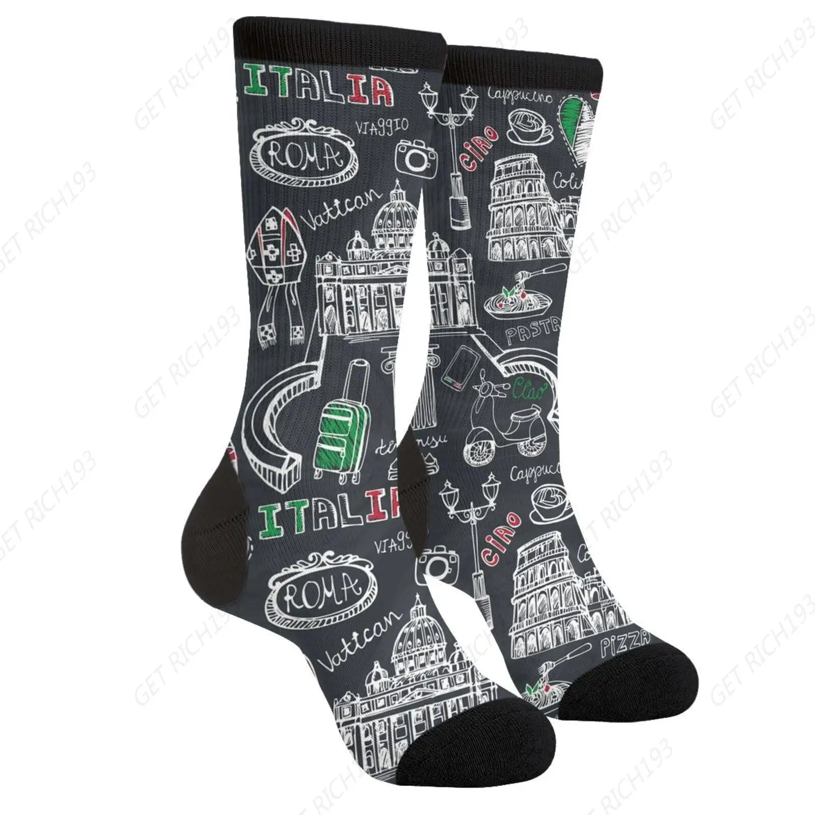 

Italy Travel Italian Italians Rome Art Rome Coliseum Vatican Casual Funny Funky Novelty Socks Gift For Men Women
