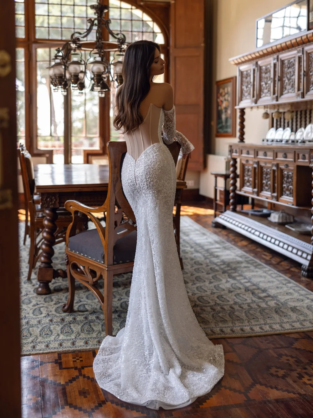 Exquisito vestido de novia de encaje con cuentas brillantes, vestido de novia largo de sirena con manga desmontable, vestidos sin tirantes personalizados para novia