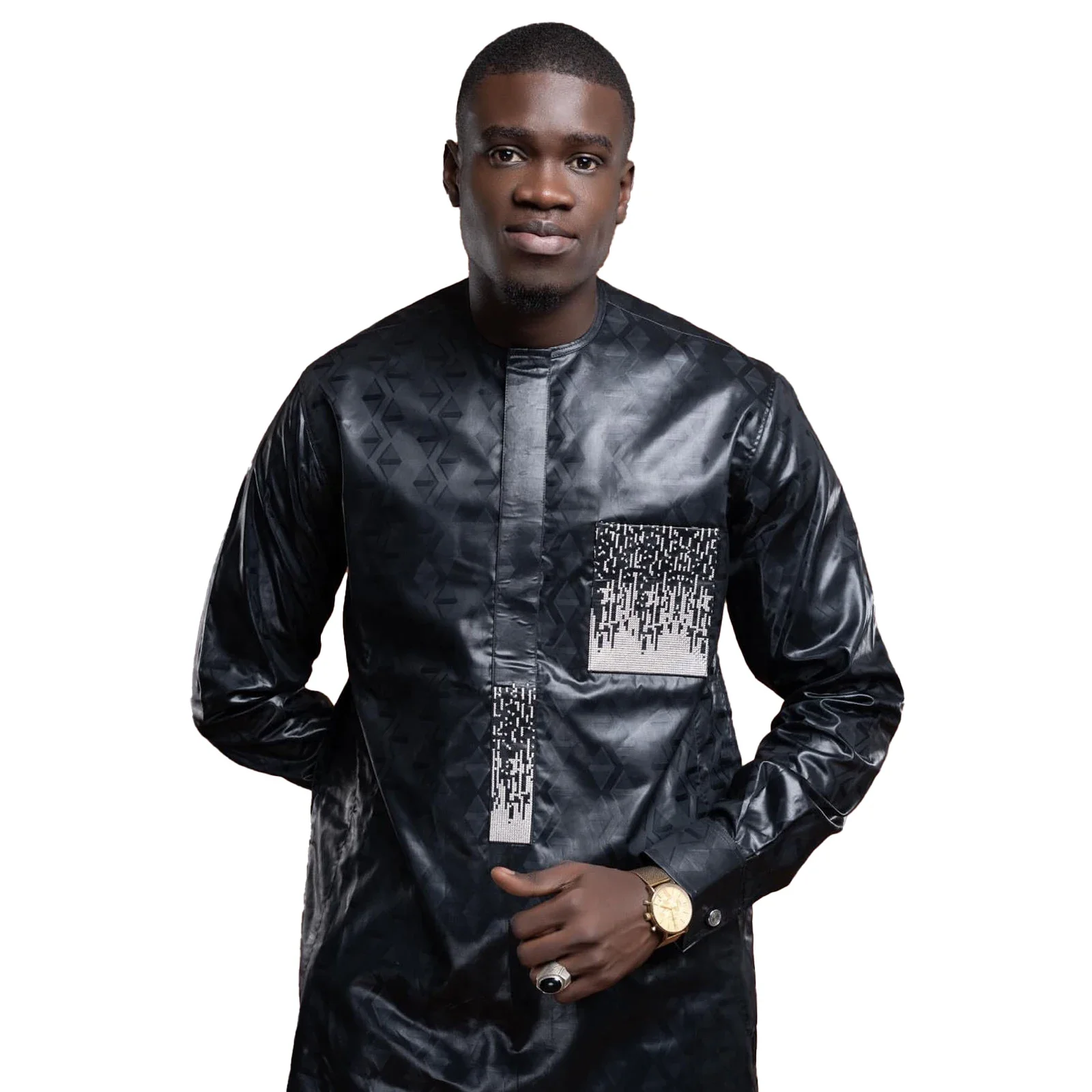 African Clothes For Man Bazin Riche Embroidery Design Top Long Sleeve 2 Piece Set