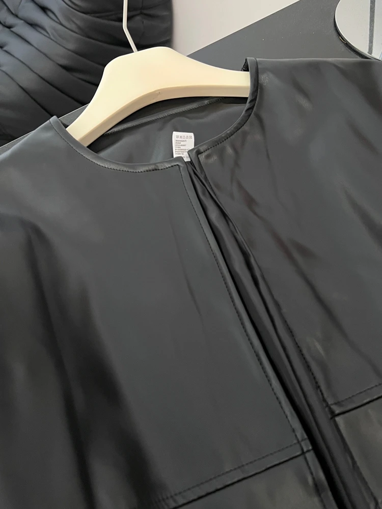 Casual Loose plus Size Women's Jaet Outerwear Bla Leather Top Commute Sle Autumn Winter New Arrival Faion Sensation