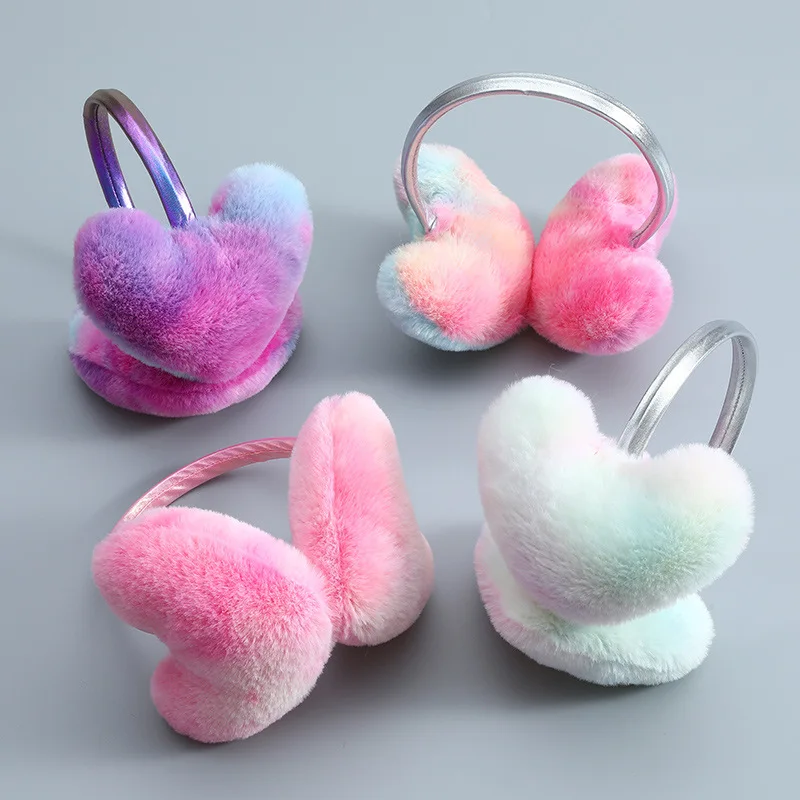 Soft Plush Ear Warmer Heart Shaped Winter Warm Earmuffs for Women Men Gradient Color Outdoor Cold Protection Ear Cover