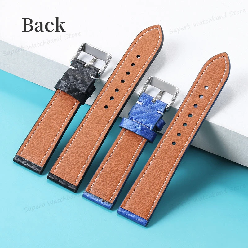 Genuine Leather Watch Band Carbon Fiber Pattern Texture Universal Soft Bracelet Watch Accessories 18mm 20mm 22mm 24mm