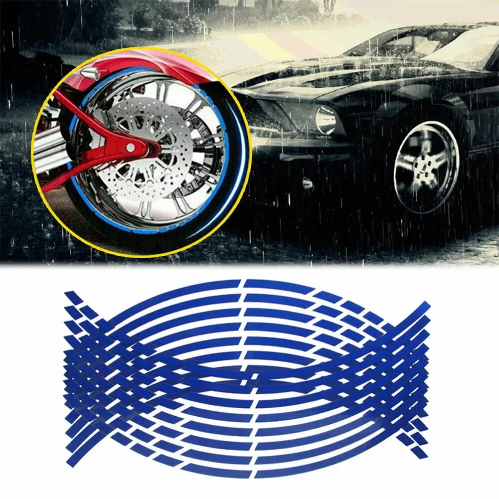 Edge Strip Wheel Rim Sticker Reflective Tire Wheel 16/17/18“ 16pcs/set About 8mm Blue High Quality Hot Sale Brand New