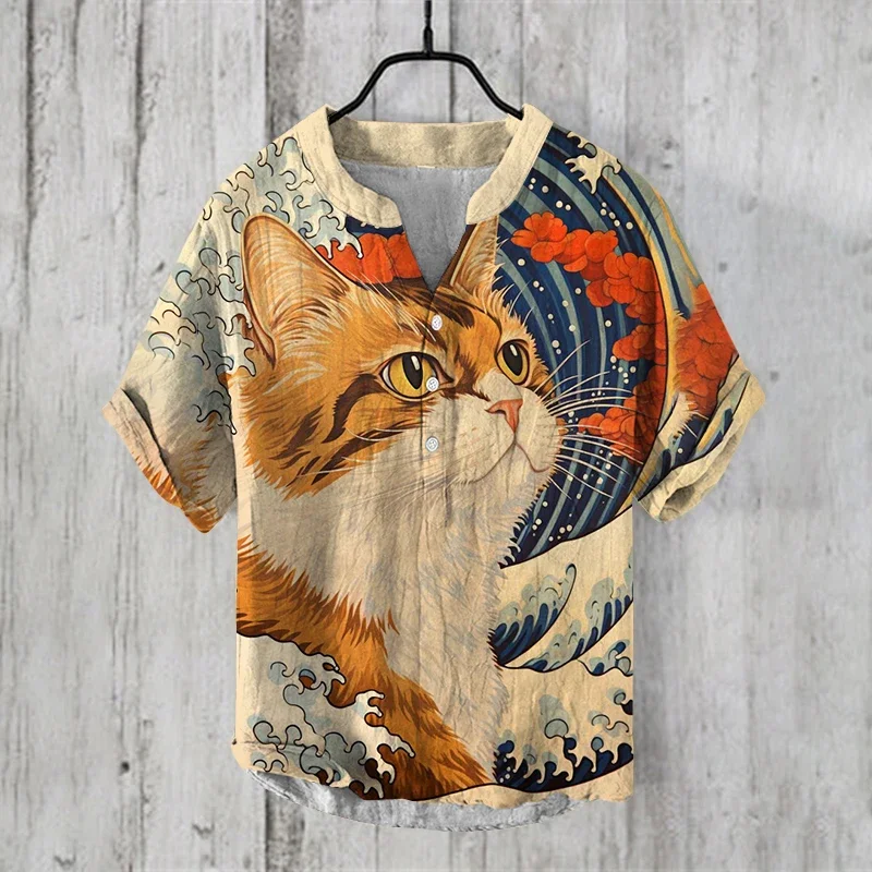 Casul Shirts Men Clothing Print Men's Shirt Short Sleeve Vintage Clothes Summer Mens Clothing 2024 Tops Offer Cardigan