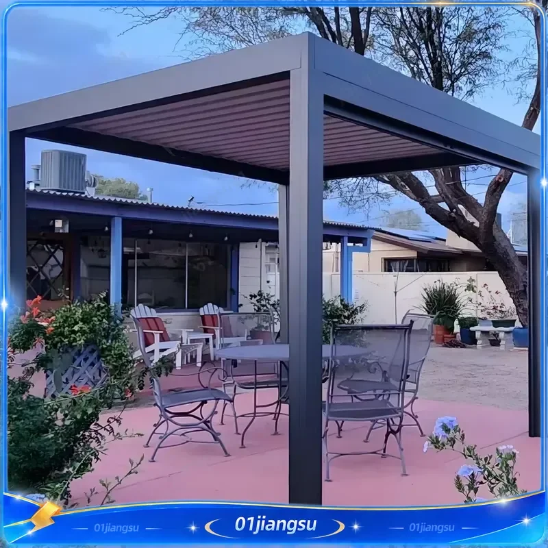 3x4m Aluminum Pergola with Roof and Side Panels Powder Coated Sun Shade Gazebo Enclosure for Balcony Patio Garden All Weather