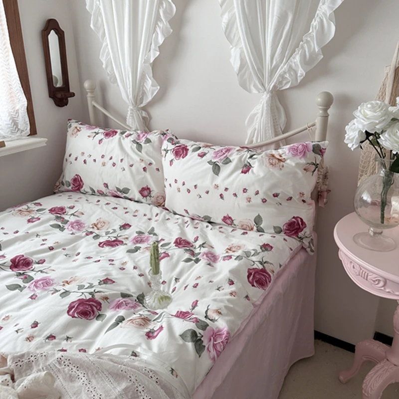 Bed Linen Duvet Cover 40s Cotton Rose Girls Queen Size Duvet Cover Bedding Adult Home Textile housse de couette Nordic Sling