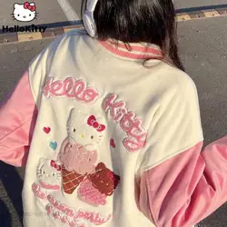 Y2K Anime Hello Kitty Jacket Baseball Uniform Sanrioed Couple Outfit Spring Winter Cute Coat Tops Casual Vintage Loose Leisure