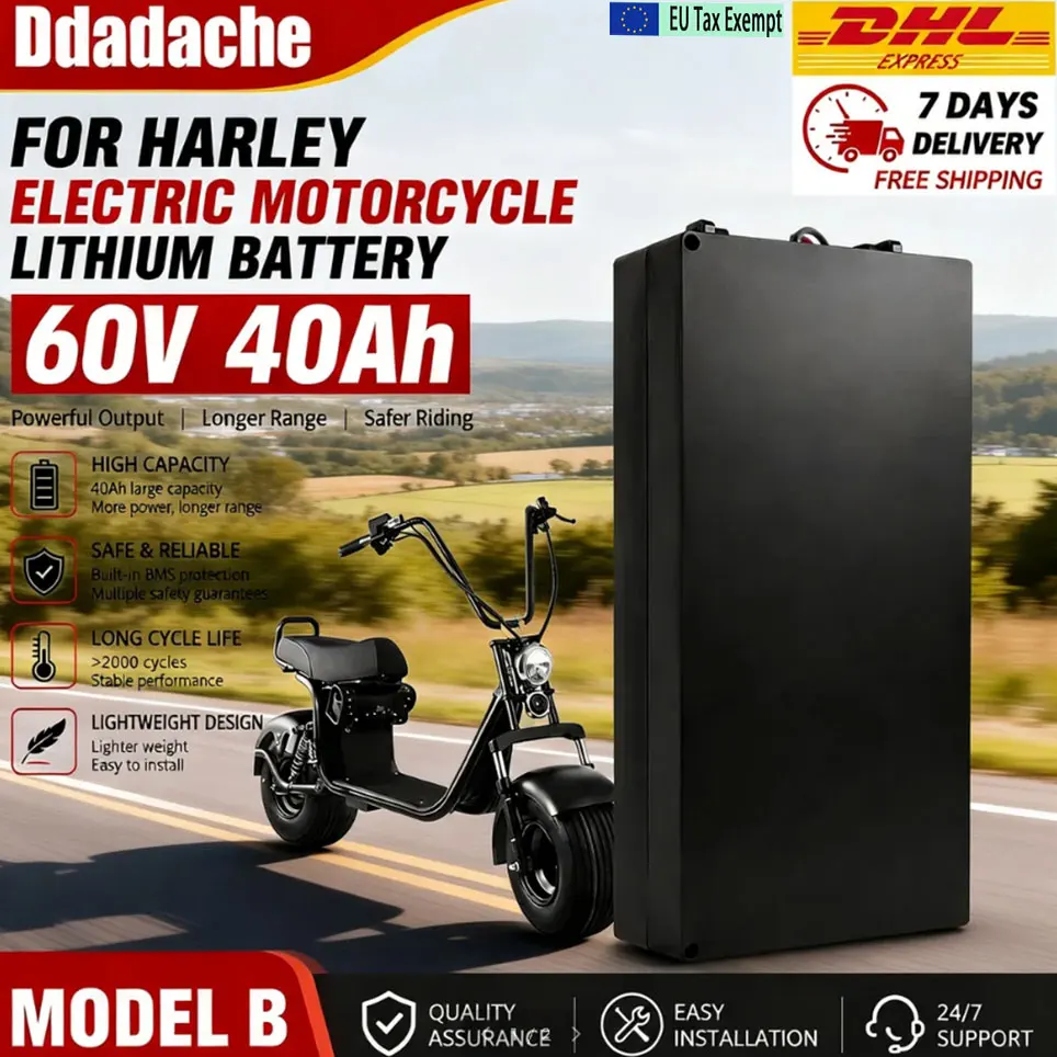 Image of 60V 40Ah Lithium-Batterie-Set, max. 2000W Motorleistung für Harley faltbaren Citycoco 2-Rad-Elektroroller E-Motorrad, inklusive kostenlosem Ladegerät