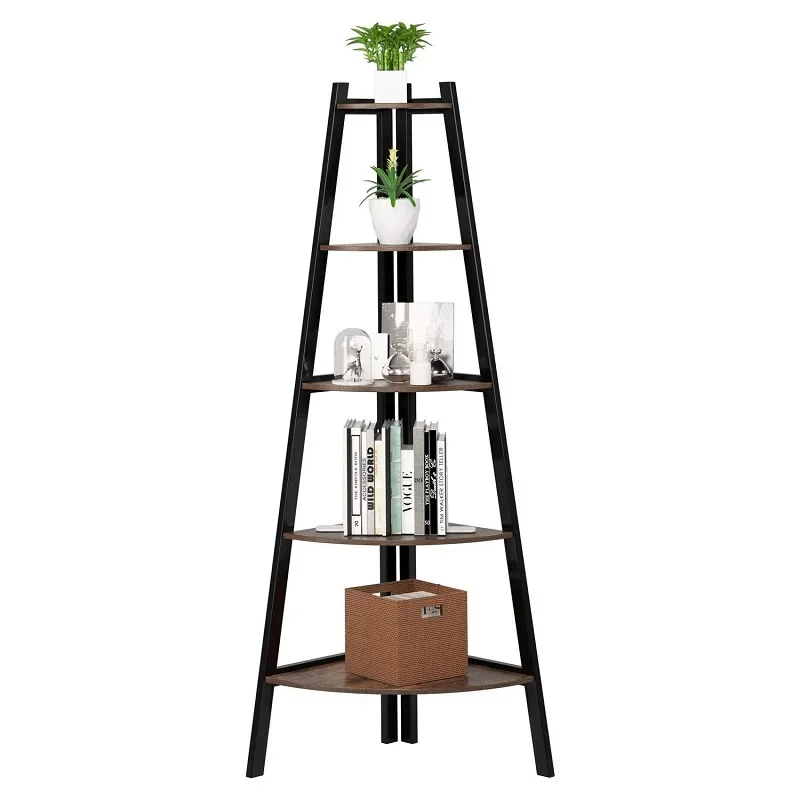 

Homfa Corner Shelf 5 Tier Rustic Corner Bookshelf Industrial Corner Ladder Shelf Small Bookcase Plant Stand for Living Room