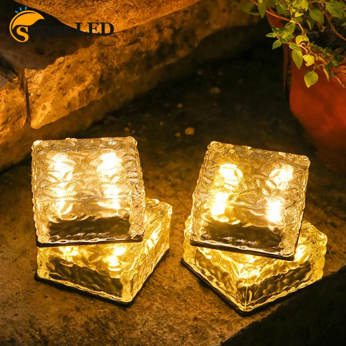 

1pc Outdoor Garden Ice Cube Light LED Solar Brick Light Auto ON/OFF Solar Square Cube Lamp Waterproof Buried Light Stair Yard