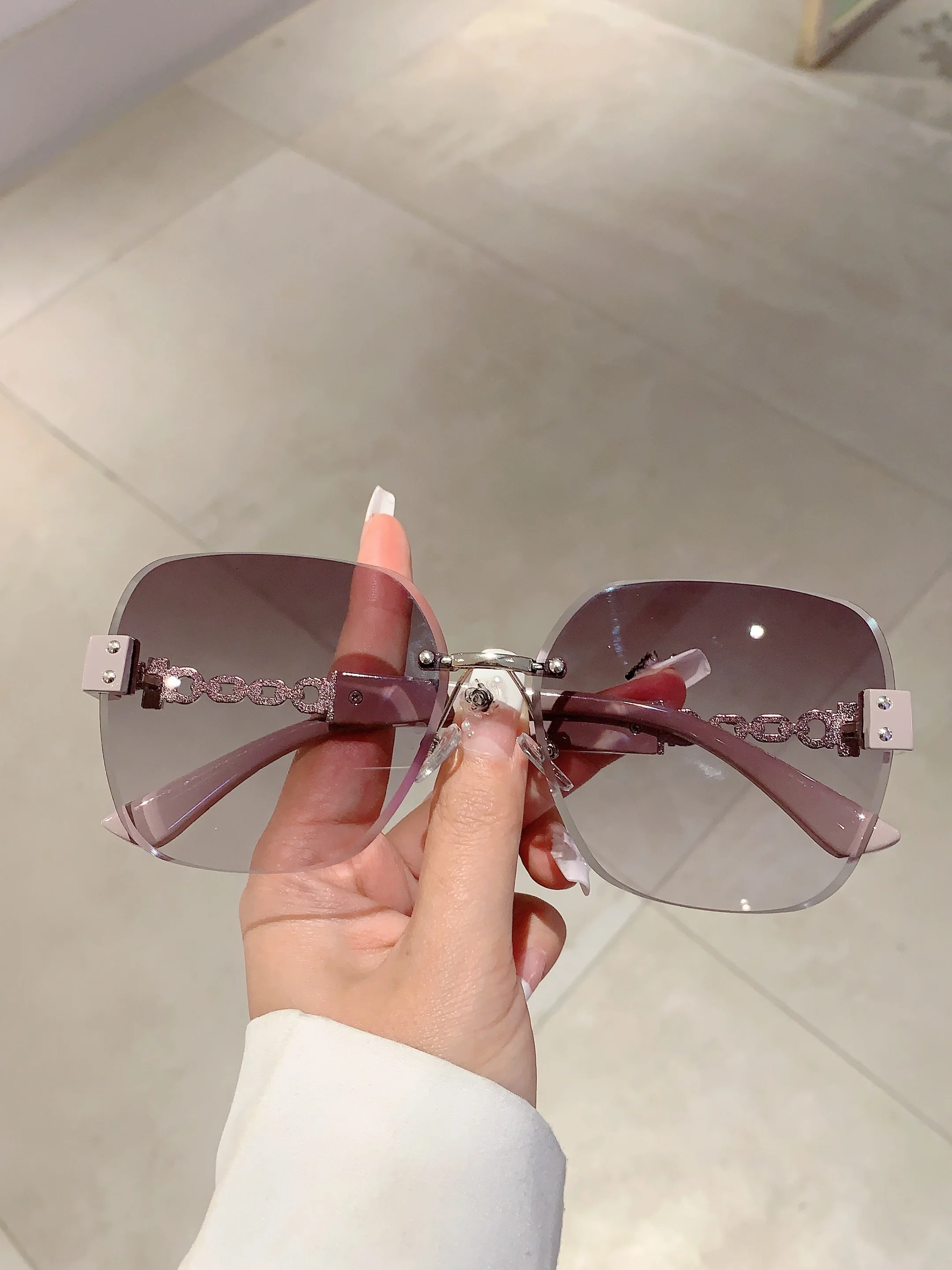 KAMMPT Neue Übergroße Randlose Kette Beine Sonnenbrille Vintage Männer Stilvolle Mode Weibliche Shades Luxus Marke Designer Brillen – Detail 13