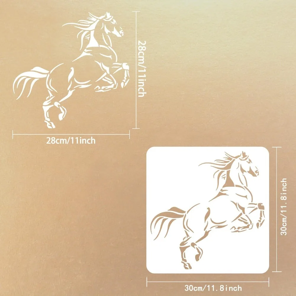 Horse Stencil 11.8x11.8 inch Horse Animal Painting Stencil Square Plastic Rearing Horse Pattern Stencils Reusable Horse Stencils