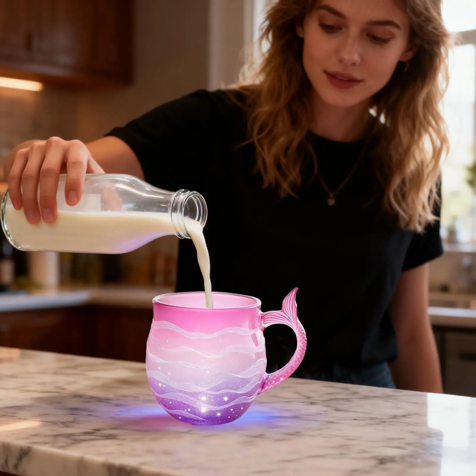 أكواب القهوة الزجاجية موجة البحر درينكوير كؤوس القهوة حورية البحر أكواب الشرب للمشروبات الباردة الساخنة الحليب عصير الماء ديكور المنزل