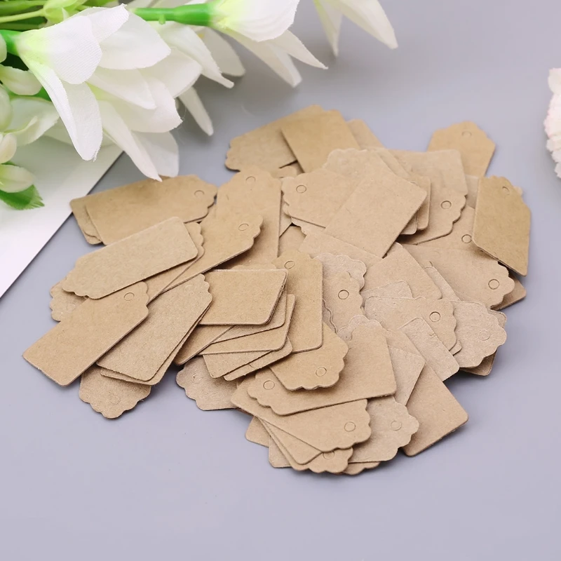 100pcs Vintage Kraft Paper Gift Hang Tags Jewelry Price Label Craft Decor 2x4cm