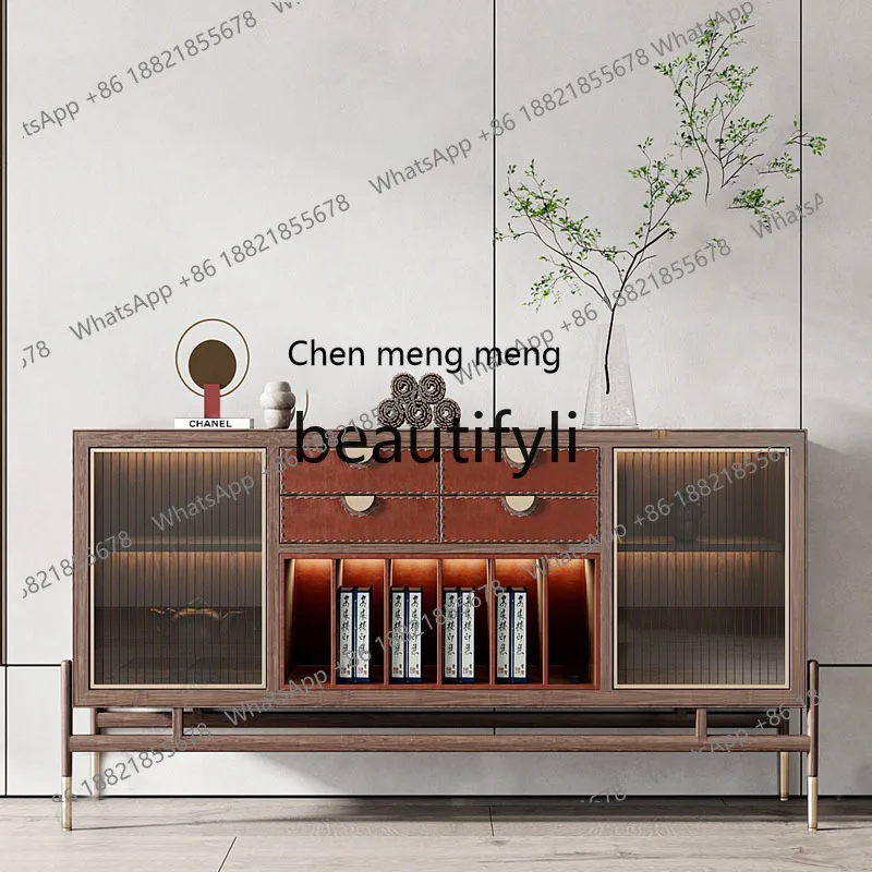 

New Chinese-style solid wood dining side cabinet, living room wall decoration shoe cabinet, zen light luxury tea cabinet H