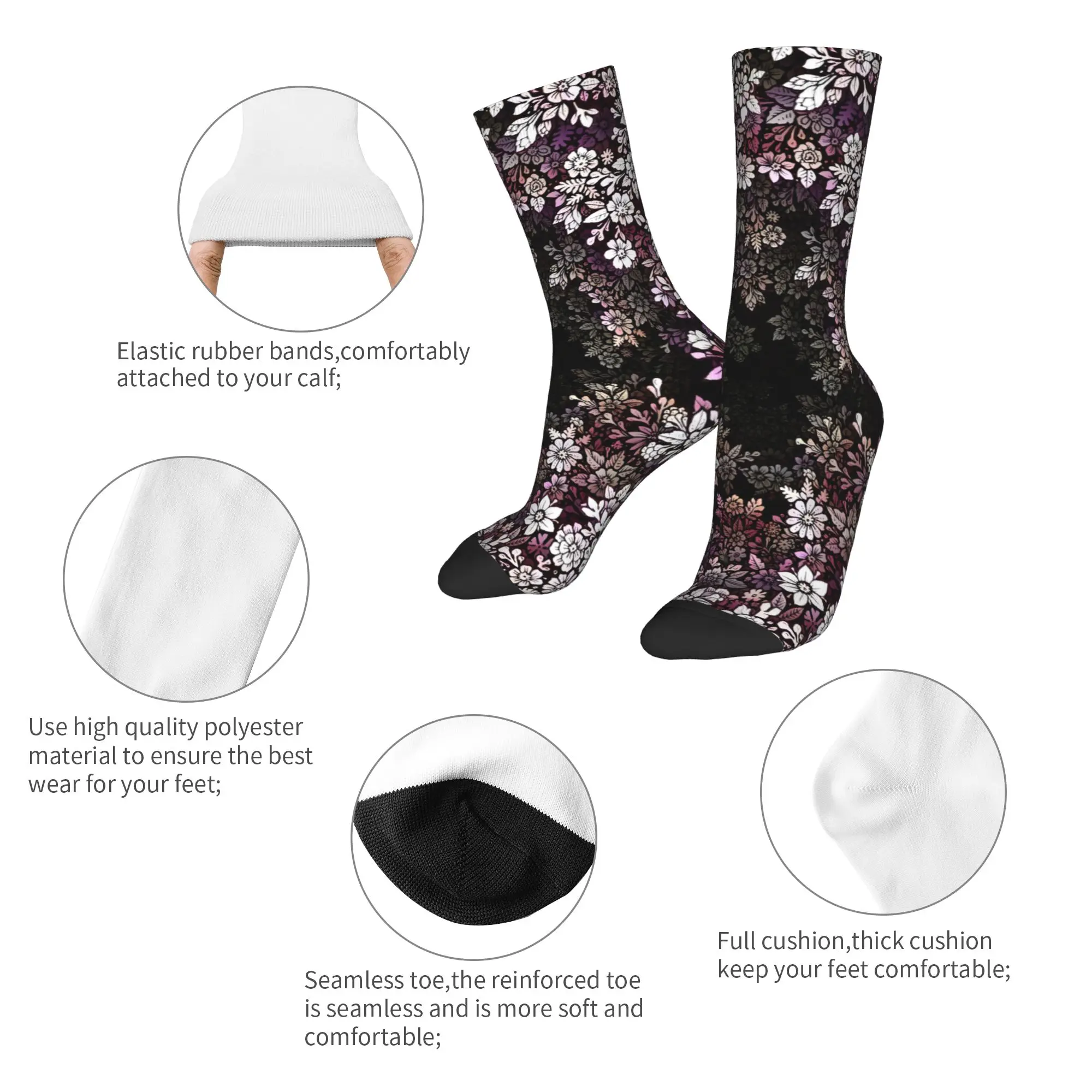 Custom Fun Printed Retro Flower Socks for Men Women Stretch Summer Autumn Winter Magic Classic Design Crew Socks