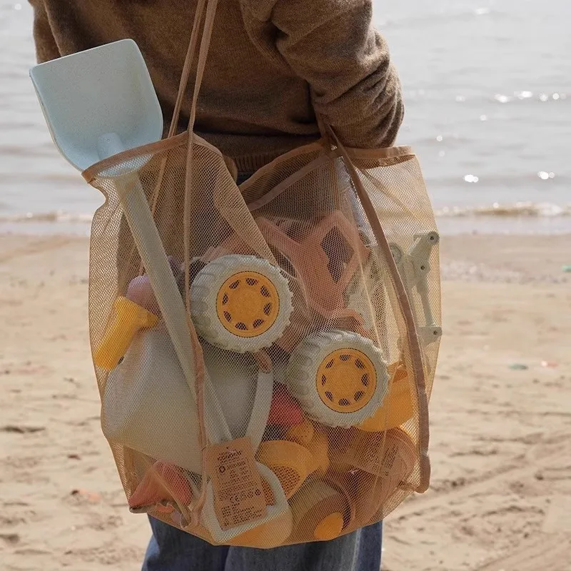 Beach Toy Mommy Bag Large Capacity Foldable Beach Tote Bag For Storing Toys Clothes And Towels Mesh Storage Bag