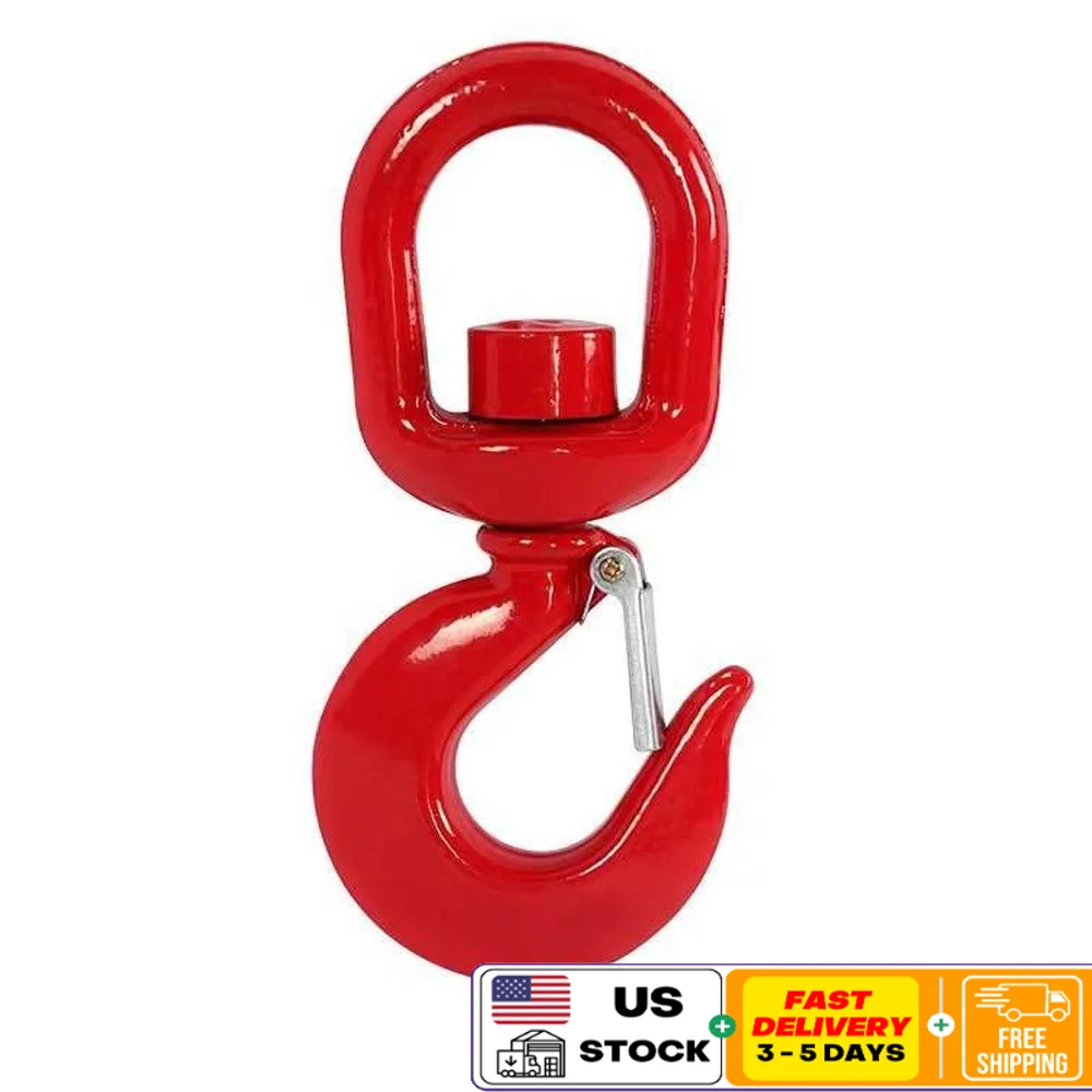 Heavy Duty 5T Swivel Lifting Hook with Safety Latch Red Coated Visibility