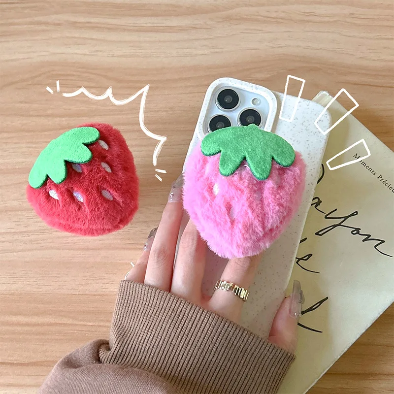 

Корейский милый 3D плюшевый кронштейн с клубникой Griptok для iPhone 15 16, универсальный милый пушистый держатель для телефона, кольцо, поддержка Samsung
