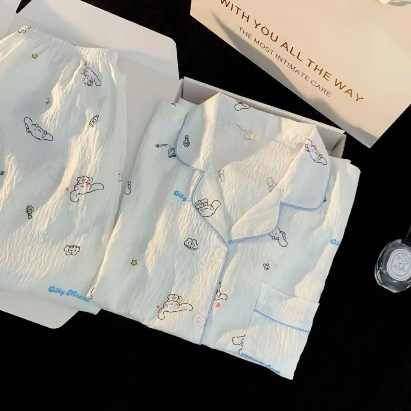 

Sanrio Cinnamoroll женские пижамные комплекты для сна Kawaii мультфильм студенческие весенне-осенние брюки с длинными рукавами хлопковая домашняя одежда новая