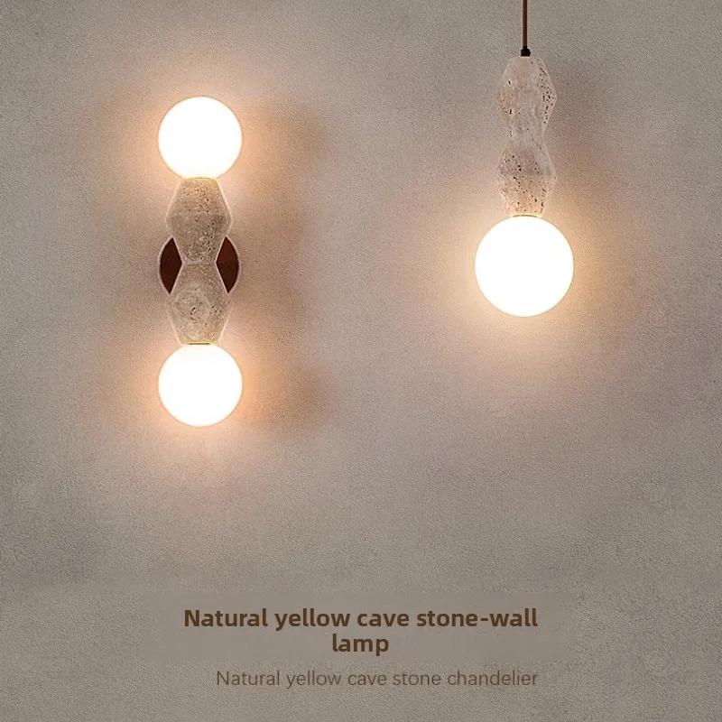 

Retro Wabi-Sabi Japanese LED travertine Light Travertine Marble for Bedroom Living Dining Room Hallway Staircase Decor Wall Lamp