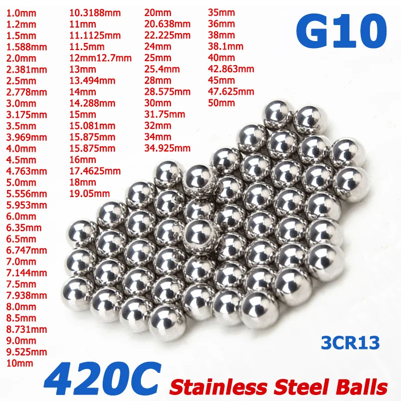 1-500pcs 420C Stainless Steel Balls1/1.2/1.5/2/2.381/2.5/3/3.5/4/5/6/7/8/9/10~50mm Solid Smooth Bearing Steel Ball G10