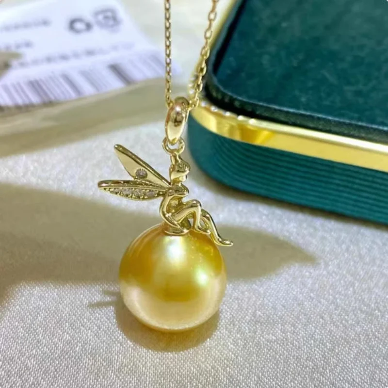 

Большой и великолепный кулон из натурального золотого жемчуга Южных морей AAAA 10-9 мм, серебро 925 пробы.