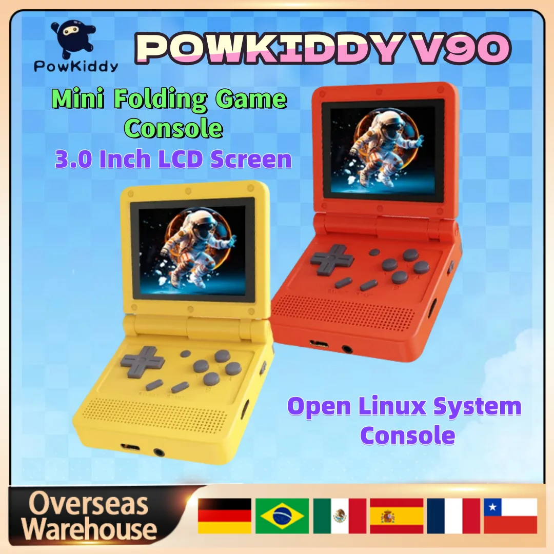 

POWKIDDY V90 Handheld Game Console 3-Inch IPS Full Flip Screen Open Source System Game Console PS1 Gifts For Children