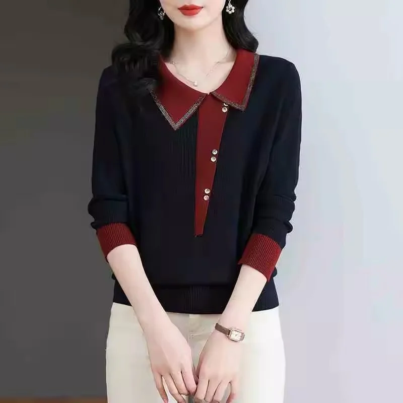 Joindre ensemble pull à revers haut pull en tricot pour femme chemise pull à la mode nouveau printemps et automne chemise à Base ample pour les femmes