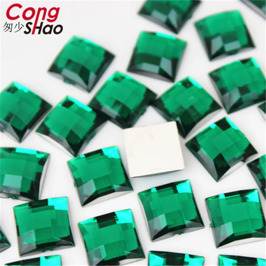 Cong Shao 100pcs 12mm Faceted Square Colorful flatback Acrylic rhinestone trim stones and crystals DIY costume Accessories ZZ609