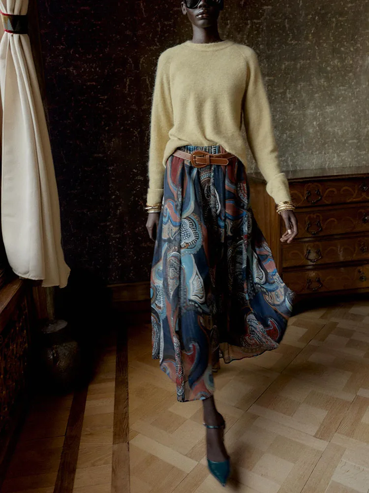 Faionable – jupe mi-longue imprimée Tead en métal pour femme, robe ceinturée, Costume de scène ethnique, nouvelle collection hiver 2025