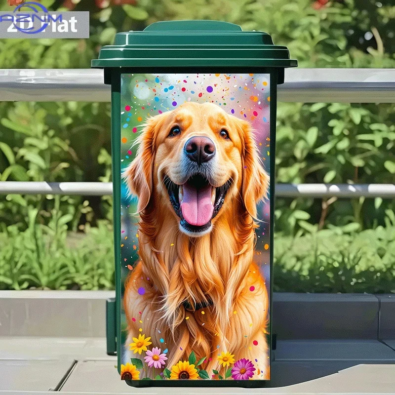 [2D Flat Printing]1pc Trash Can Sticker[Title Translated, Do Not Change] Golden Retriever Smiling Like a Flower Theme Design W