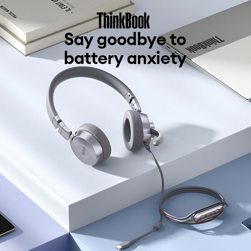 لينوفو-سماعات مزدوجة للحد من الضوضاء ، سماعة الرأس الأصلية ، سماعات أذن للرياضة والألعاب المكتبية ، التحكم في الخط ، ENC80