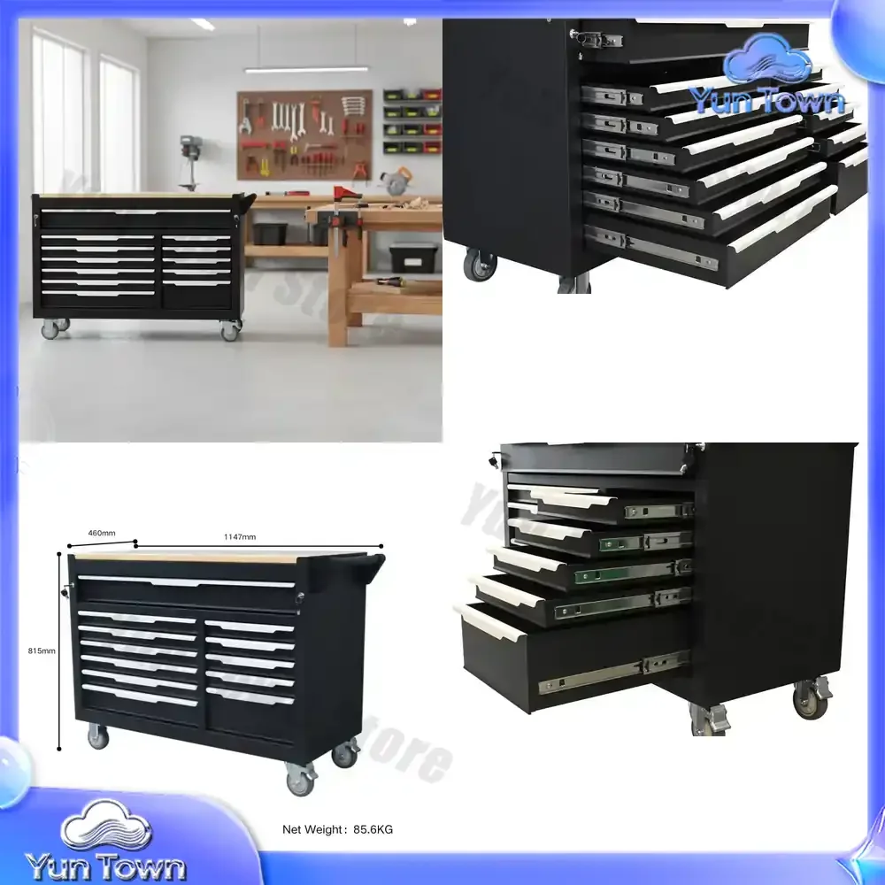 Black and White 12-Drawer Modular Portable Mobile Tool Cabinet with Lockable Drawers for Tools Storage Organization Workshop