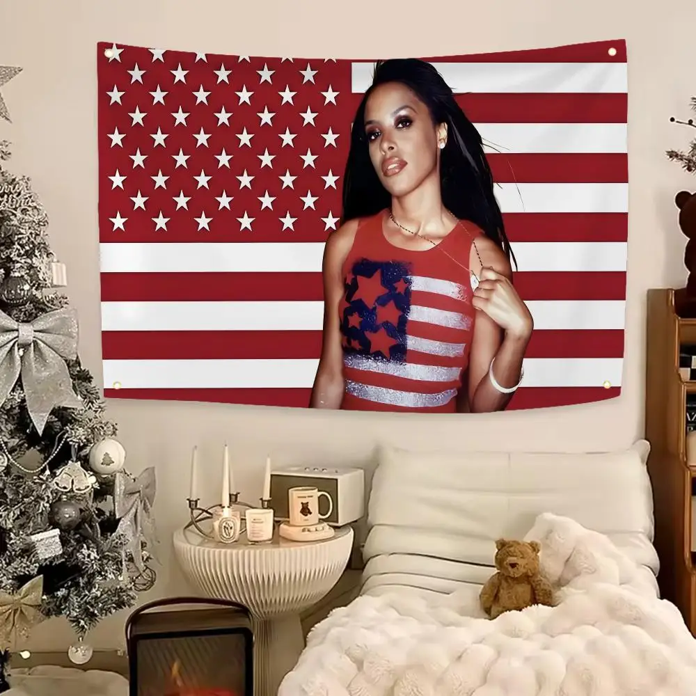 Legendary Singer Aaliyah Flags Aesthetic Wall Hanging Flag Banner Bedroom Living Room Home Decor Large HD