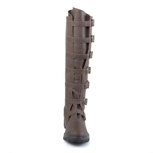 Vintage Mittelalterliche Gotische Ritterstiefel Unisex Multi-Schnallen PU-Lederschuhe für Männer und Frauen Cosplay Halloween Karneval Party Stiefel – Detail 5