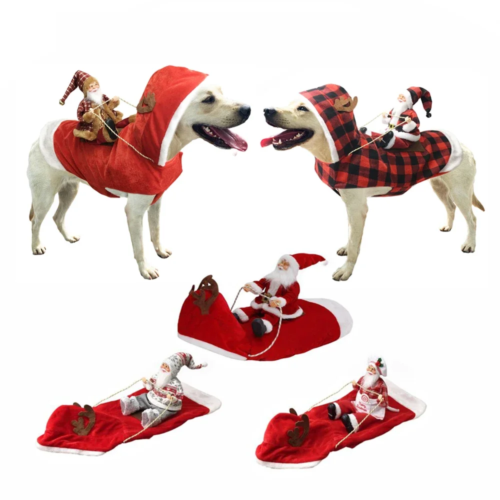 Christmas Dog Riding Costume ,Santa Claus Dogs Cat Cosplay Costumes Party Riding Coat Outfit Xmas Winter Pets Dress up Vest