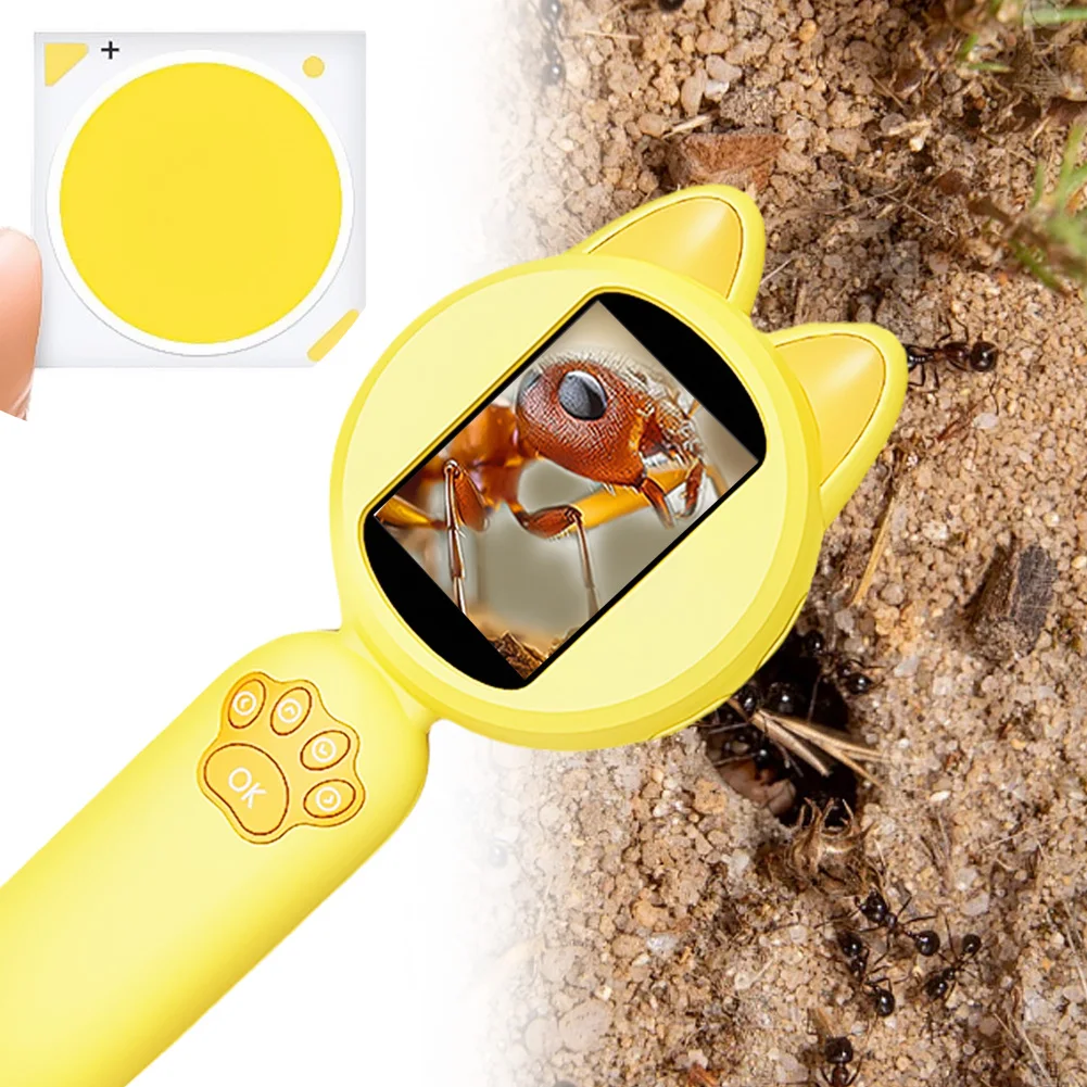 4X Kids Magnifying Glass Handheld Magnifying Glass Cat Shape Electronic Magnifying Glass with LED Light for Boys Girls