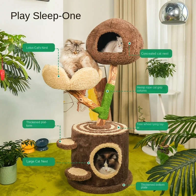 New rubber wood sisal scratch pile cat climbing tree indoor multi-layer cat